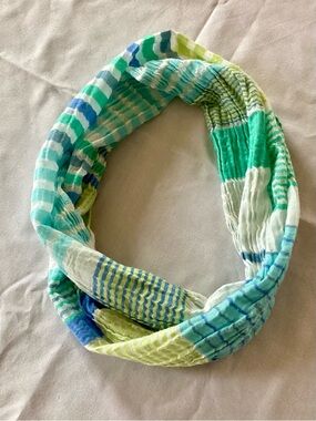 J. Jill Striped Gauze Infinity Scarf – Blue, Green & White